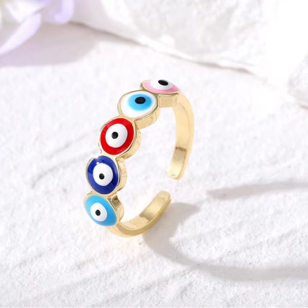 Stackable Evil Eyes Ring Boho Colorful Enamel Turkish Eye Opening Ring
